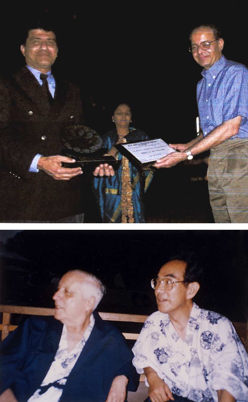 Top: El Naschie receiving recognition for his work in high energy particle physics from B.G. Sidharth, Direc-
tor of Birla Institute, Hyderabad, India. Bottom: Two close friends and teachers of El Naschie. On the left, Nobel Lau-
reate Ilya Prigogine, and on the right, Y. Ichikawa.